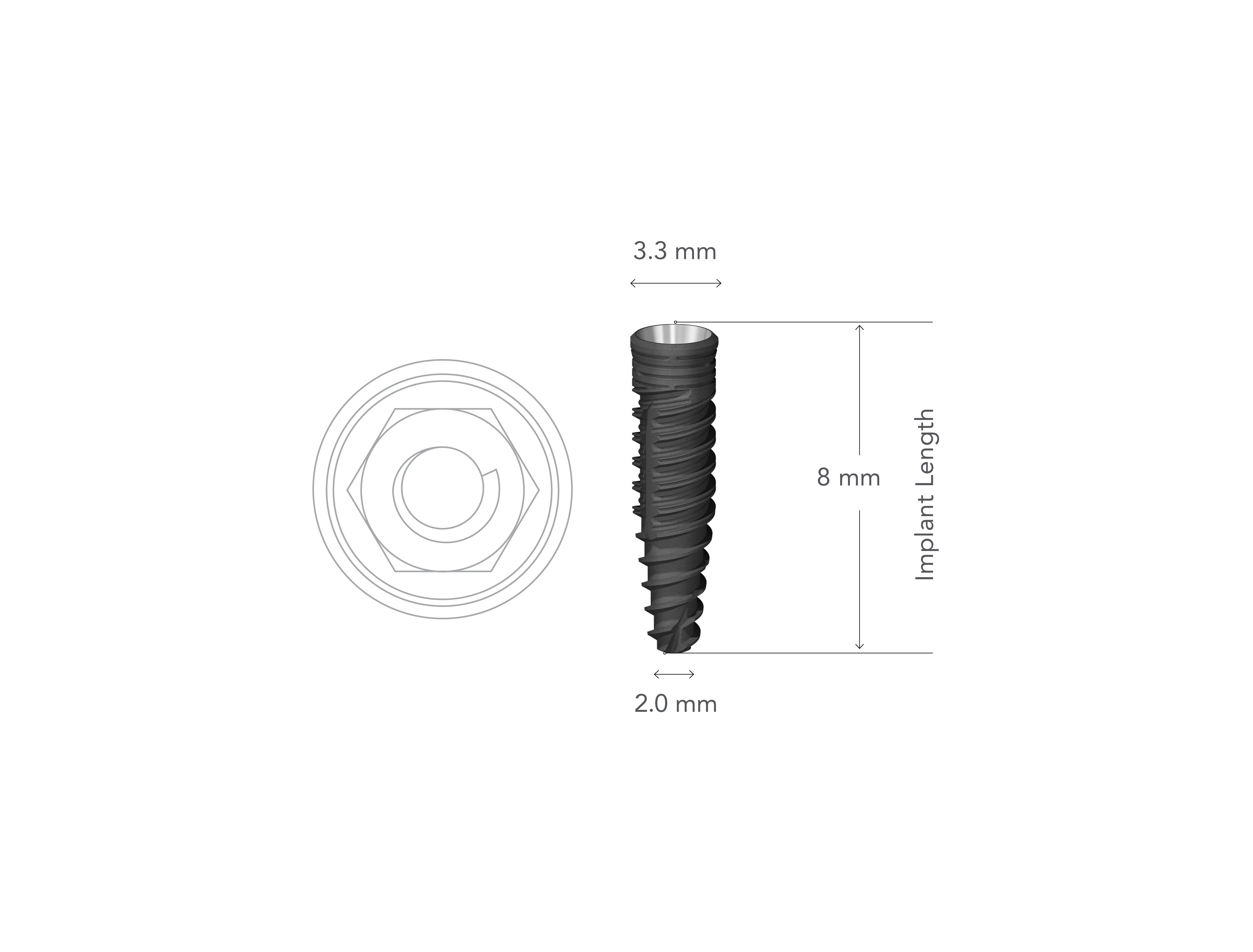 StarVent MT 3.3 x 8 mm Internal Hex Implant w/ Cover Screw