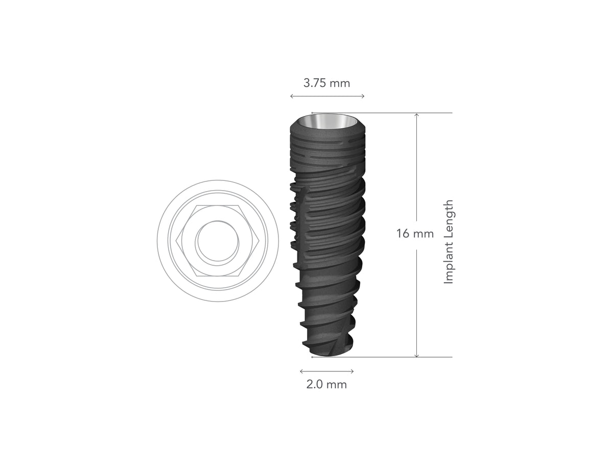 StarVent MT 3.75 x 16 mm Internal Hex Implant w/ Cover Screw