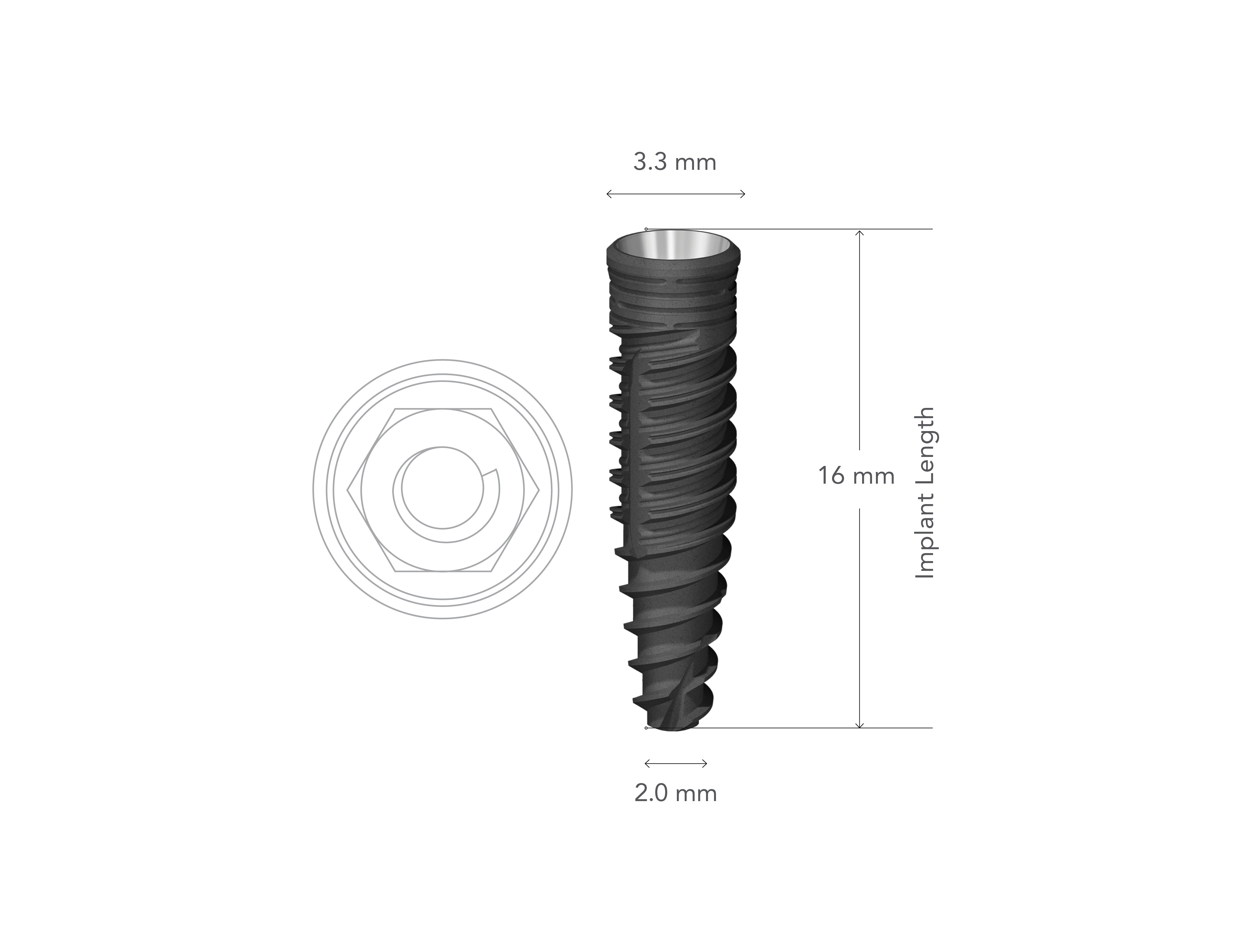 StarVent MT 3.3 x 16 mm Internal Hex Implant w/ Cover Screw