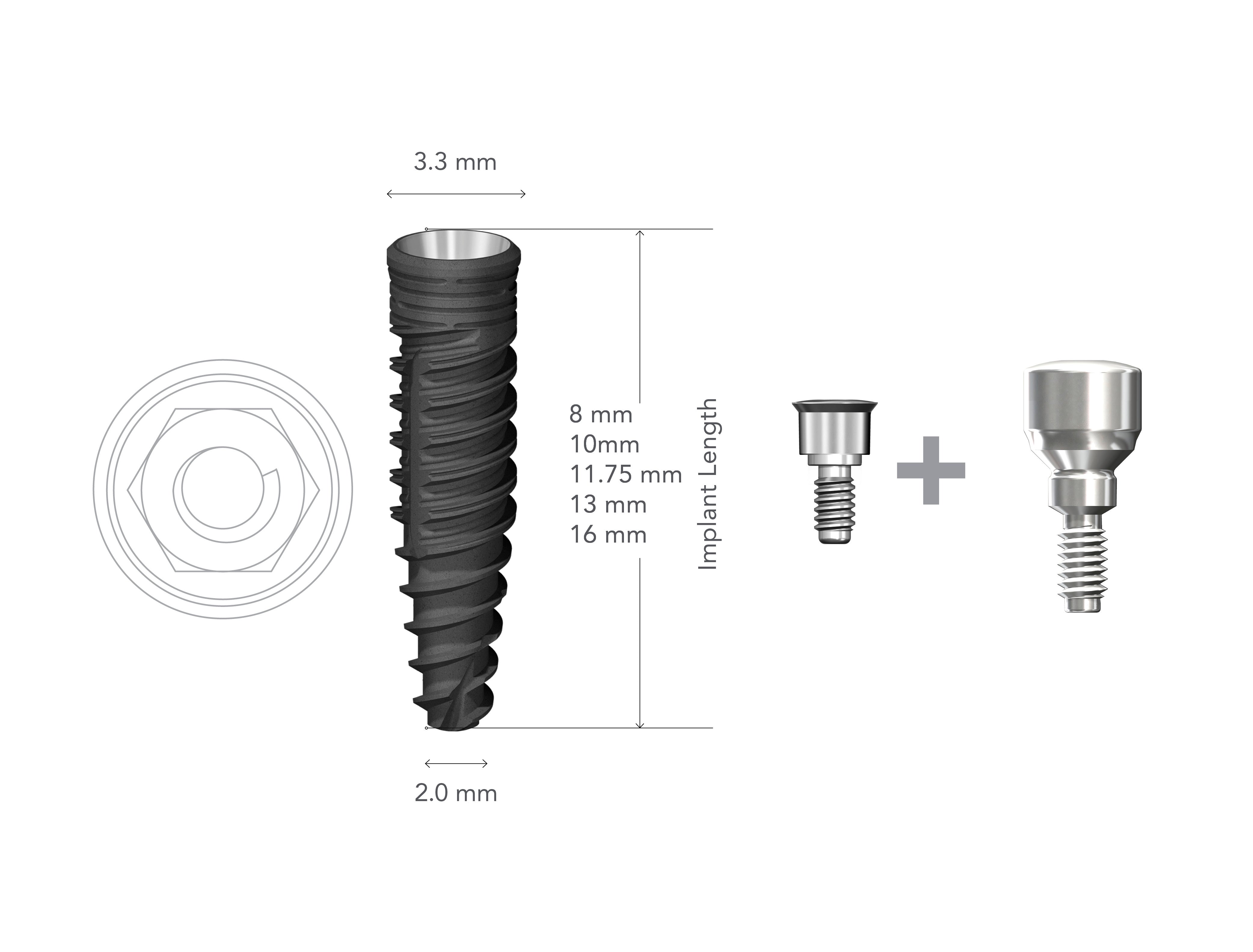 StarVent XP 3.3 x 10mm Internal Hex implant w/ Cover Screw+XP4330 Healing Abutment