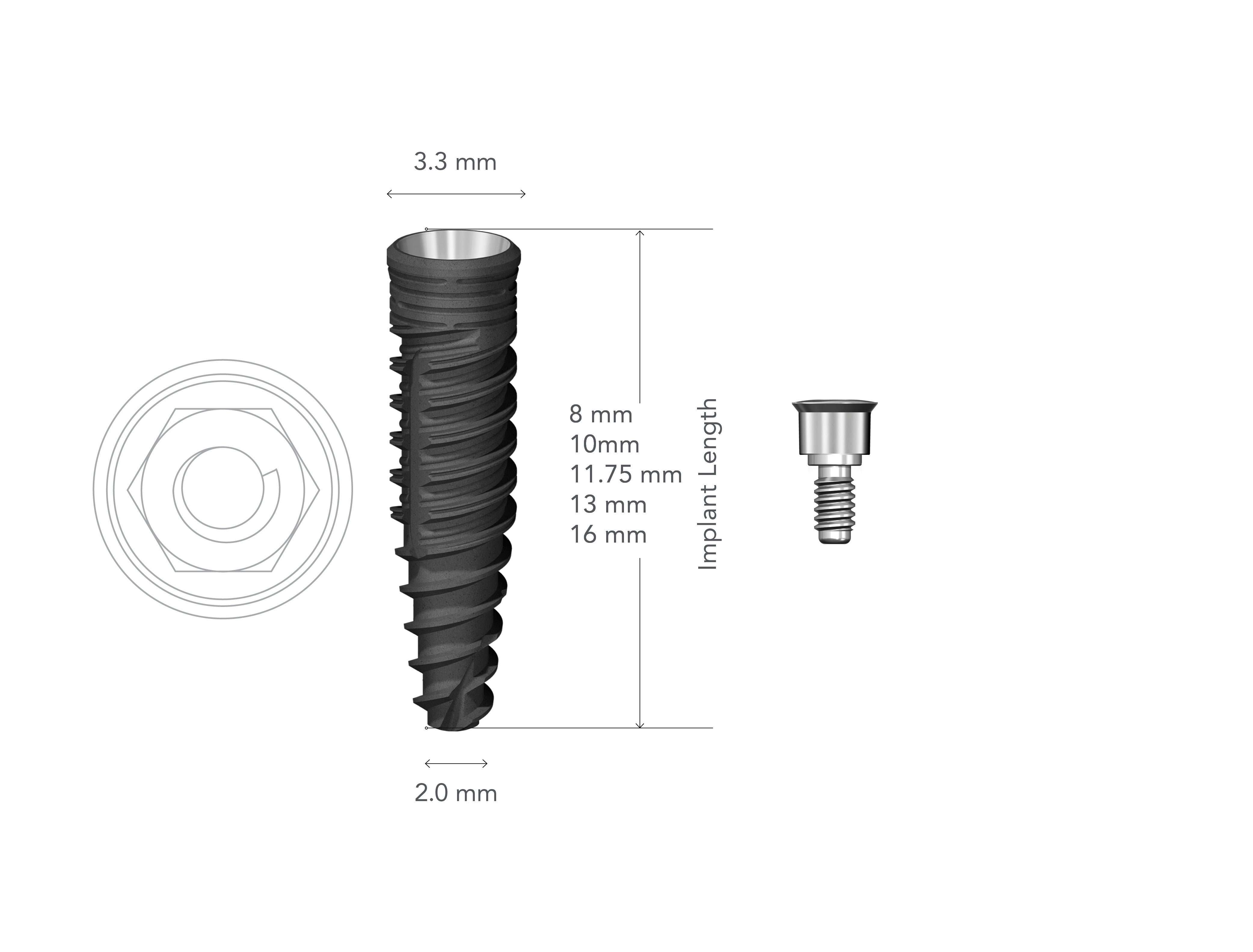 StarVent XP 3.3 x 16 mm Internal Hex Implant w/ Cover Screw