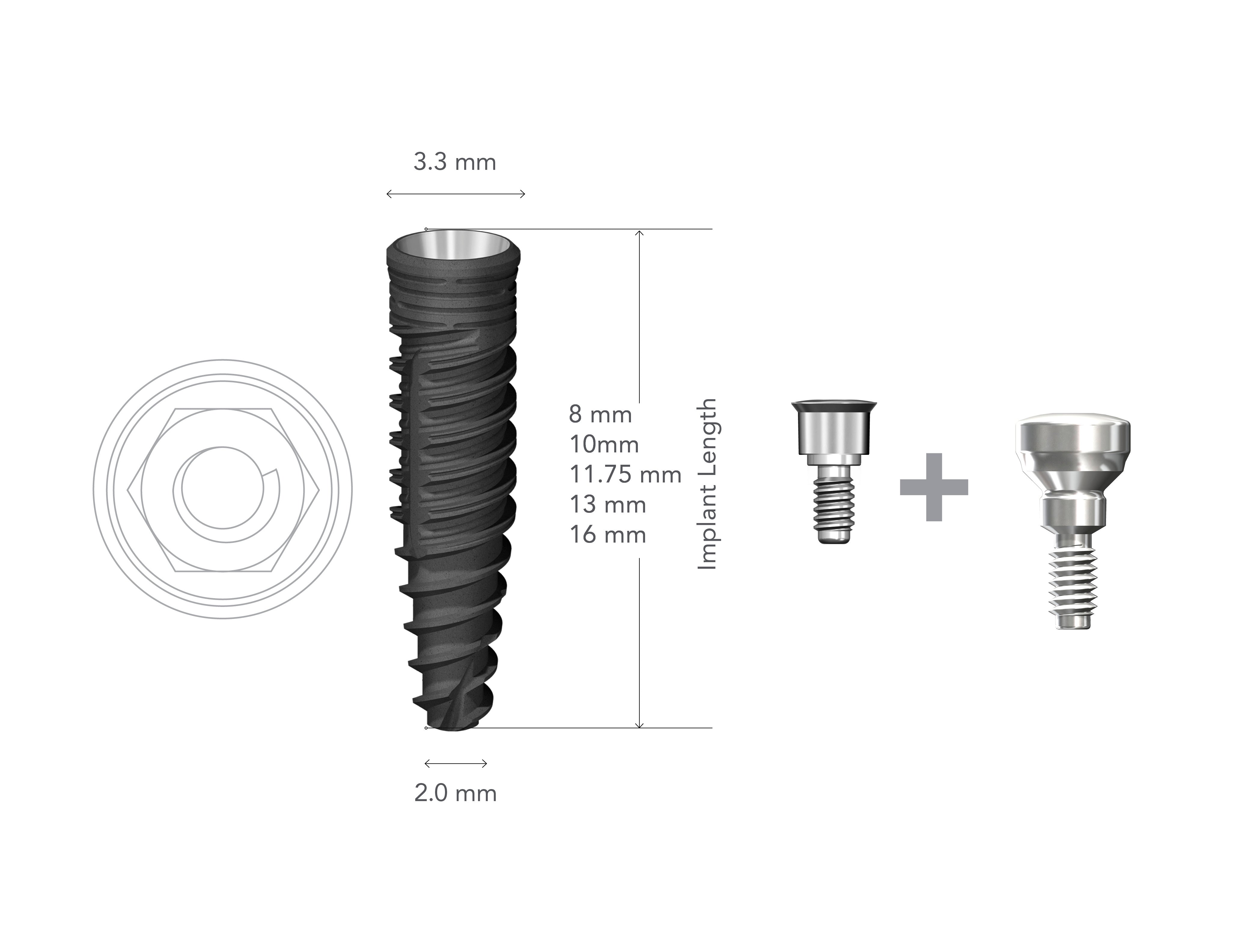 StarVent XP 3.3 x 10mm Internal Hex implant w/ Cover Screw+XP4320 Healing Abutment