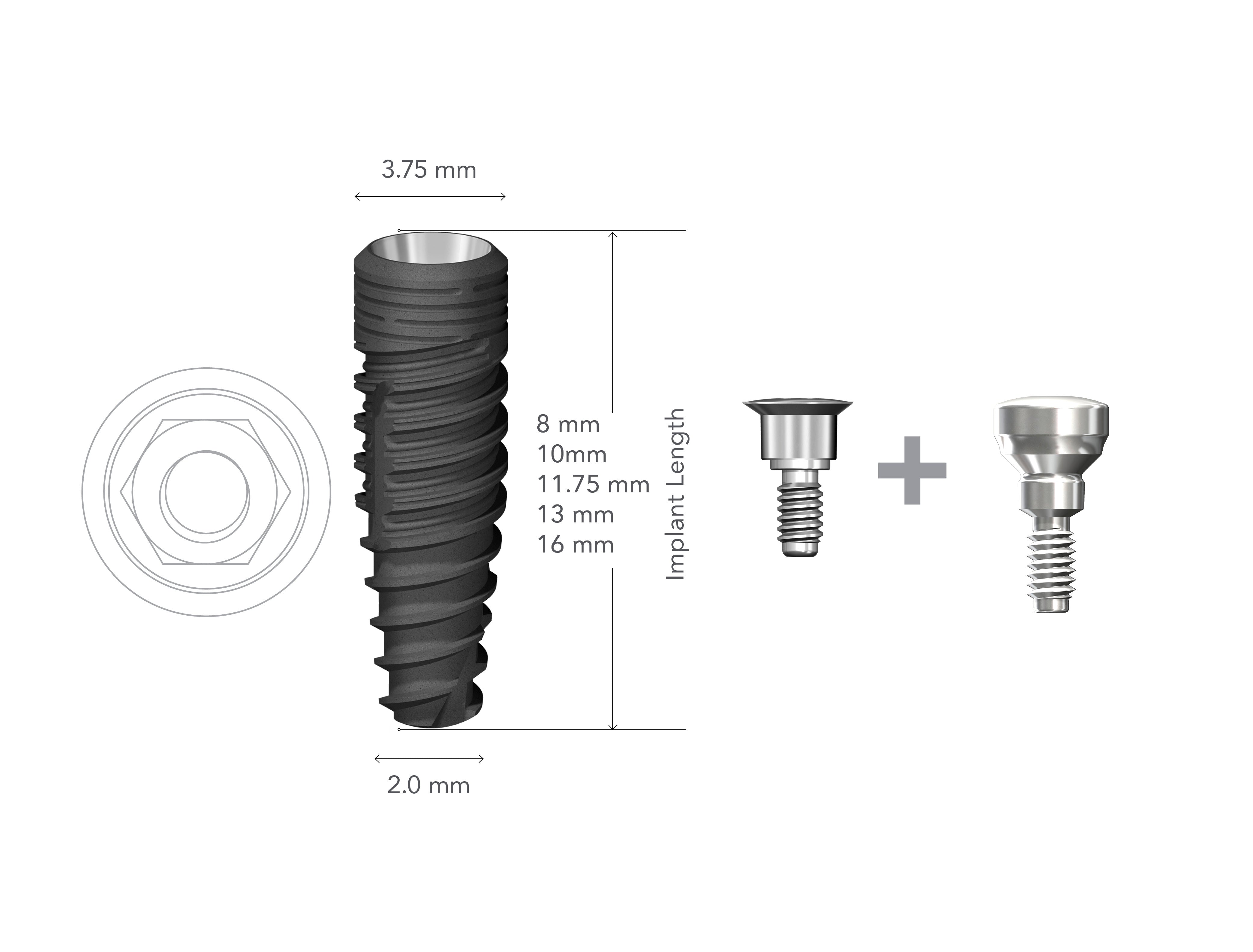 StarVent XP 3.75 x 11.75mm Internal Hex implant w/ Cover Screw+XP4320 Healing Abutment