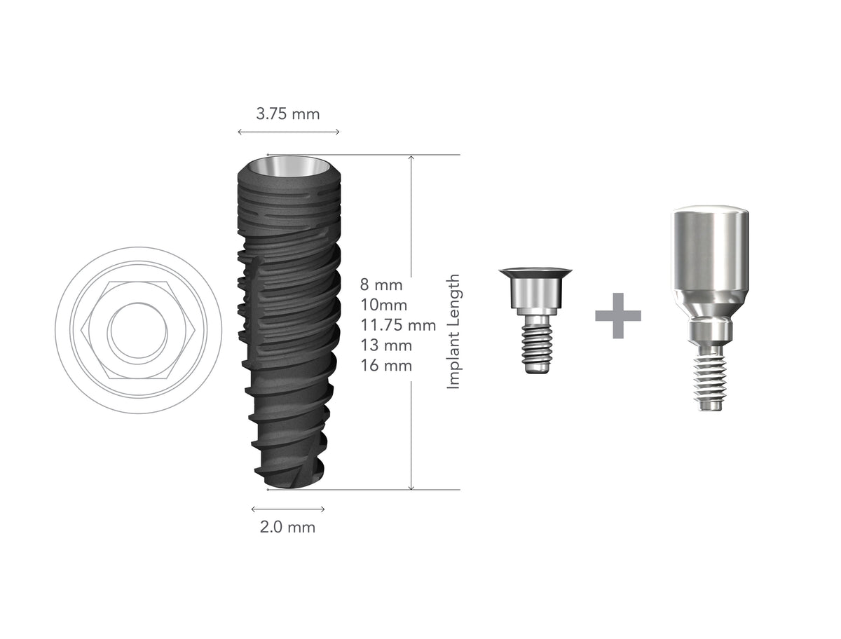 StarVent XP 3.75 x 10mm Internal Hex implant w/ Cover Screw+XP4350 Healing Abutment