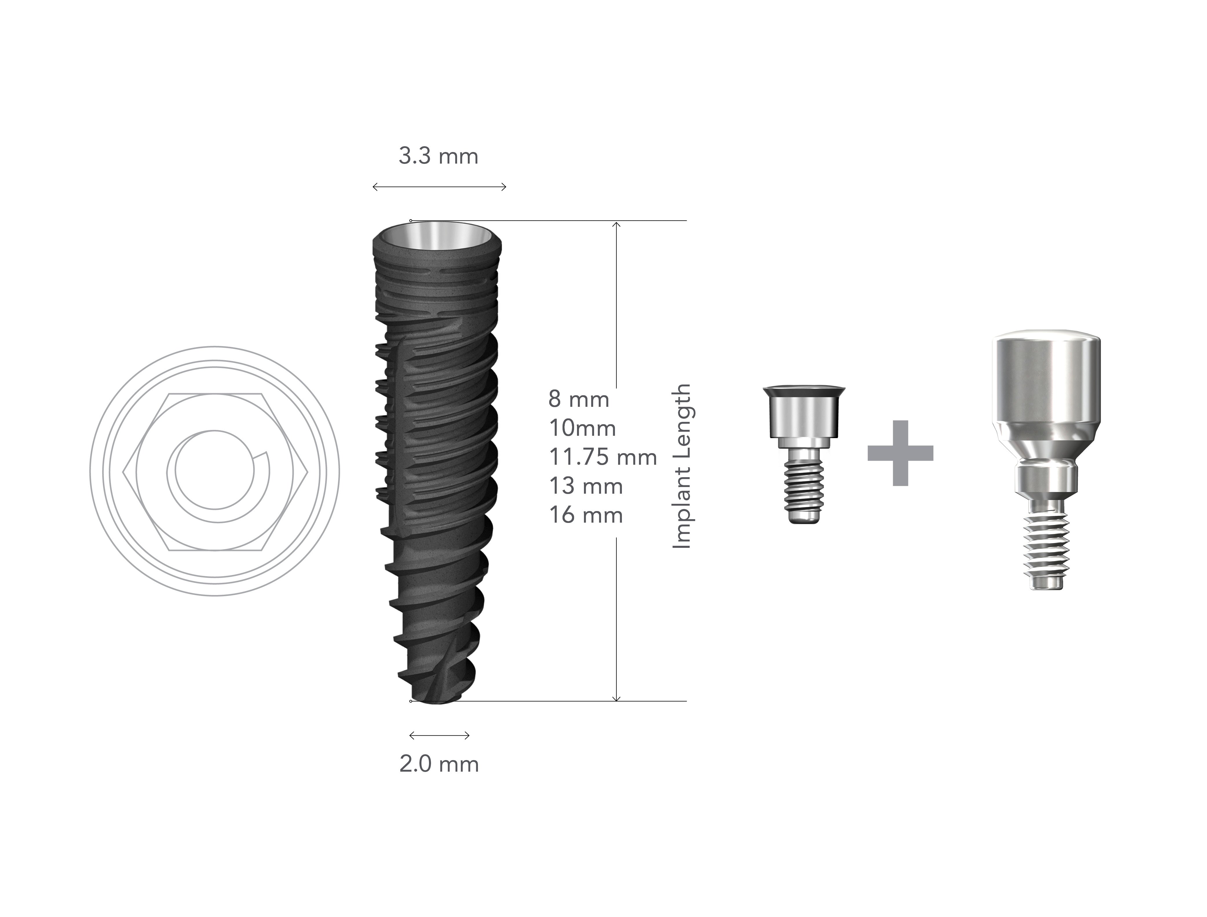 StarVent XP 3.3 x 16mm Internal Hex implant w/ Cover Screw+XP4340 Healing Abutment