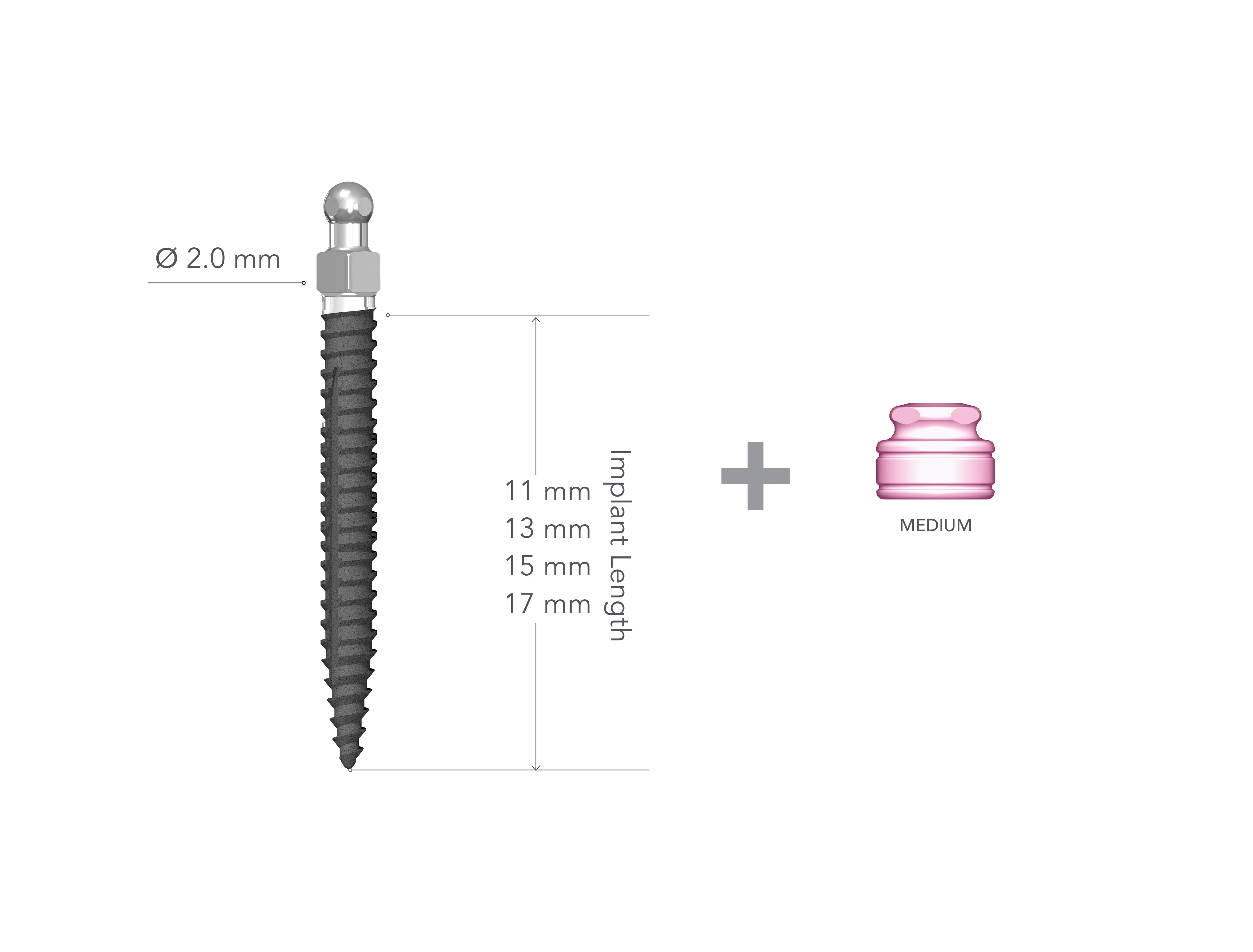 Lew 2.0 x 15mm Non-Collared Implant with MH2