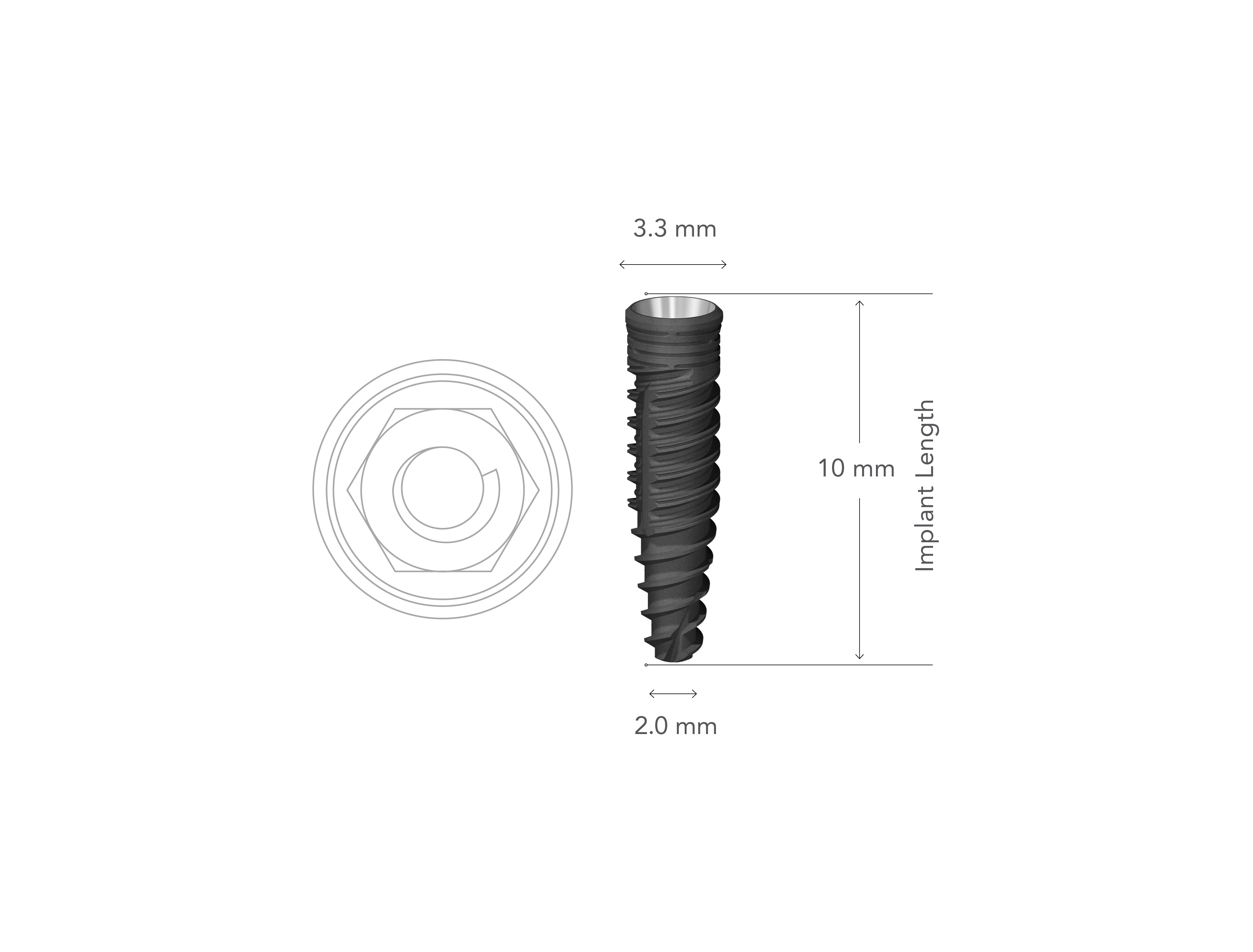 StarVent MT 3.3 x 10 mm Internal Hex Implant w/ Cover Screw