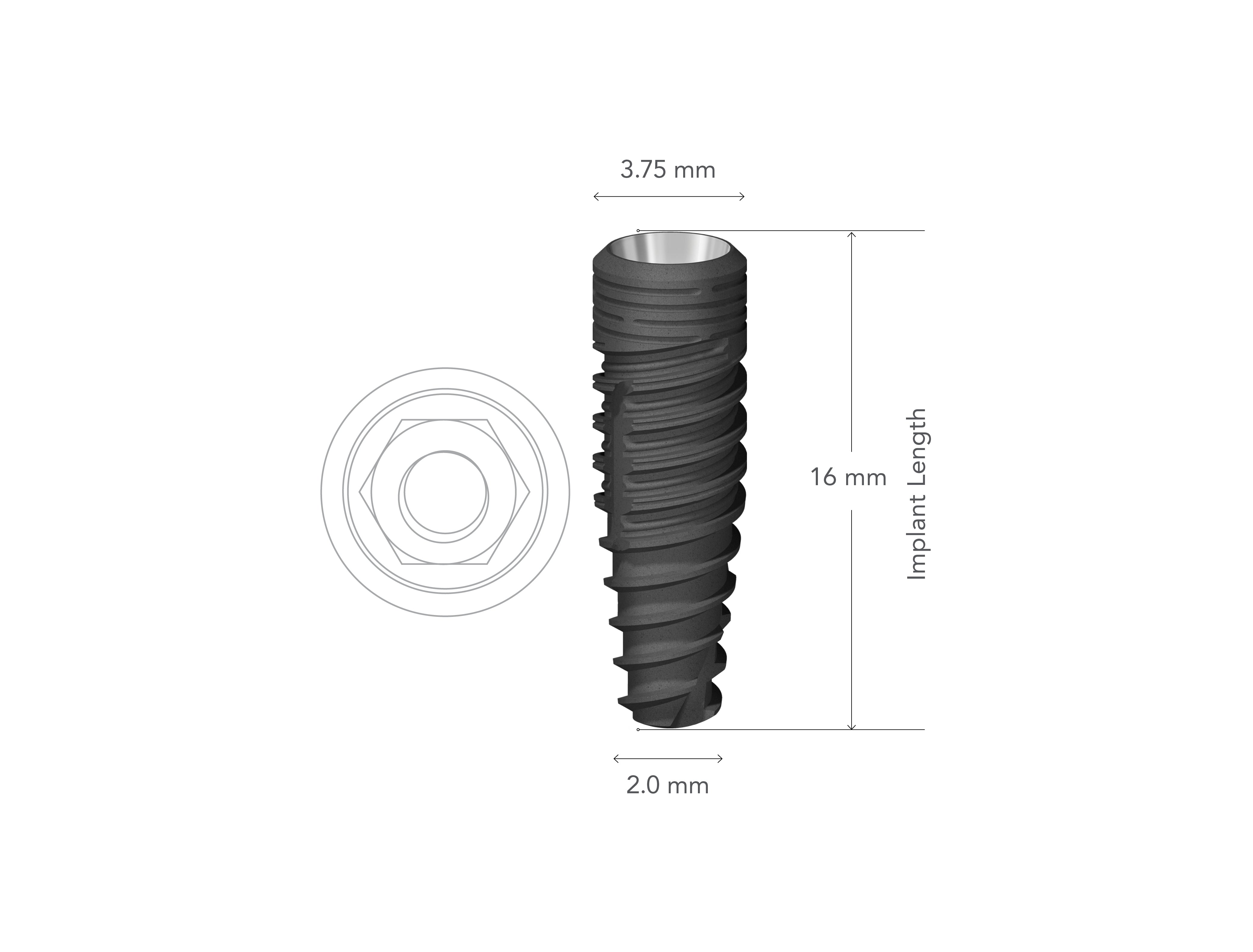 StarVent MT 3.75 x 16 mm Internal Hex Implant w/ Cover Screw