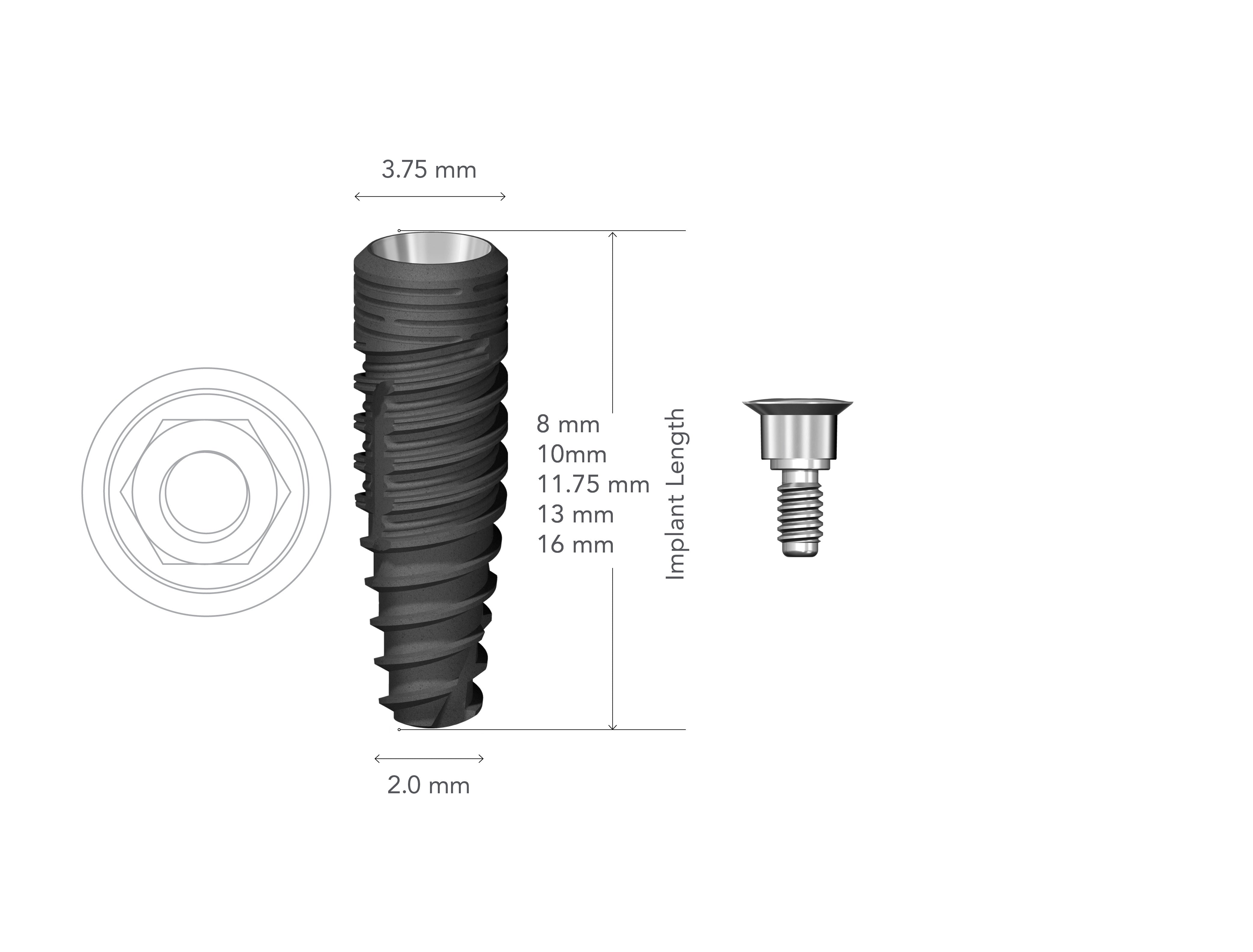 StarVent XP 3.75 x .08 mm Internal Hex Implant w/ Cover Screw