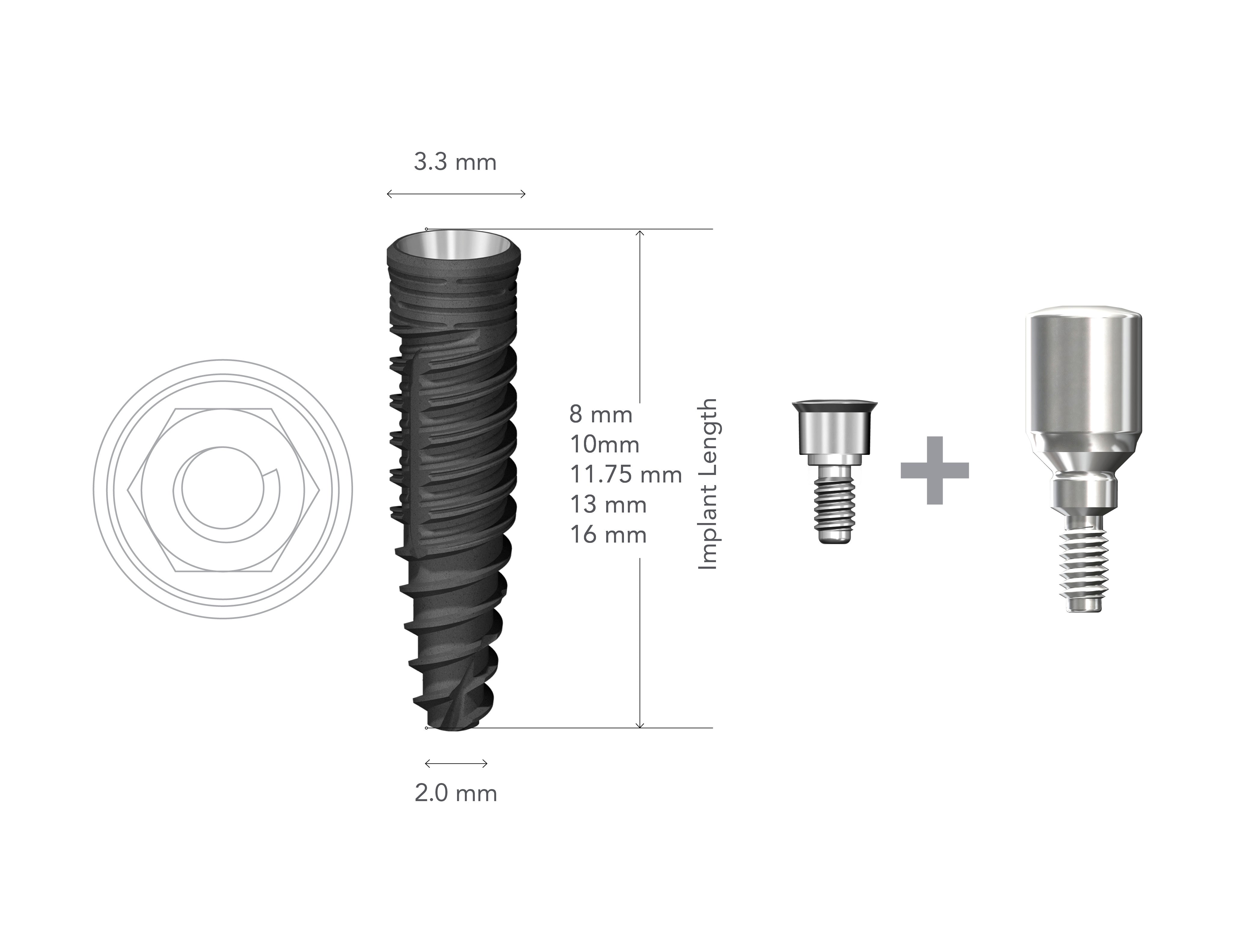 StarVent XP 3.3 x 11.5mm Internal Hex implant w/ Cover Screw+XP4350 Healing Abutment