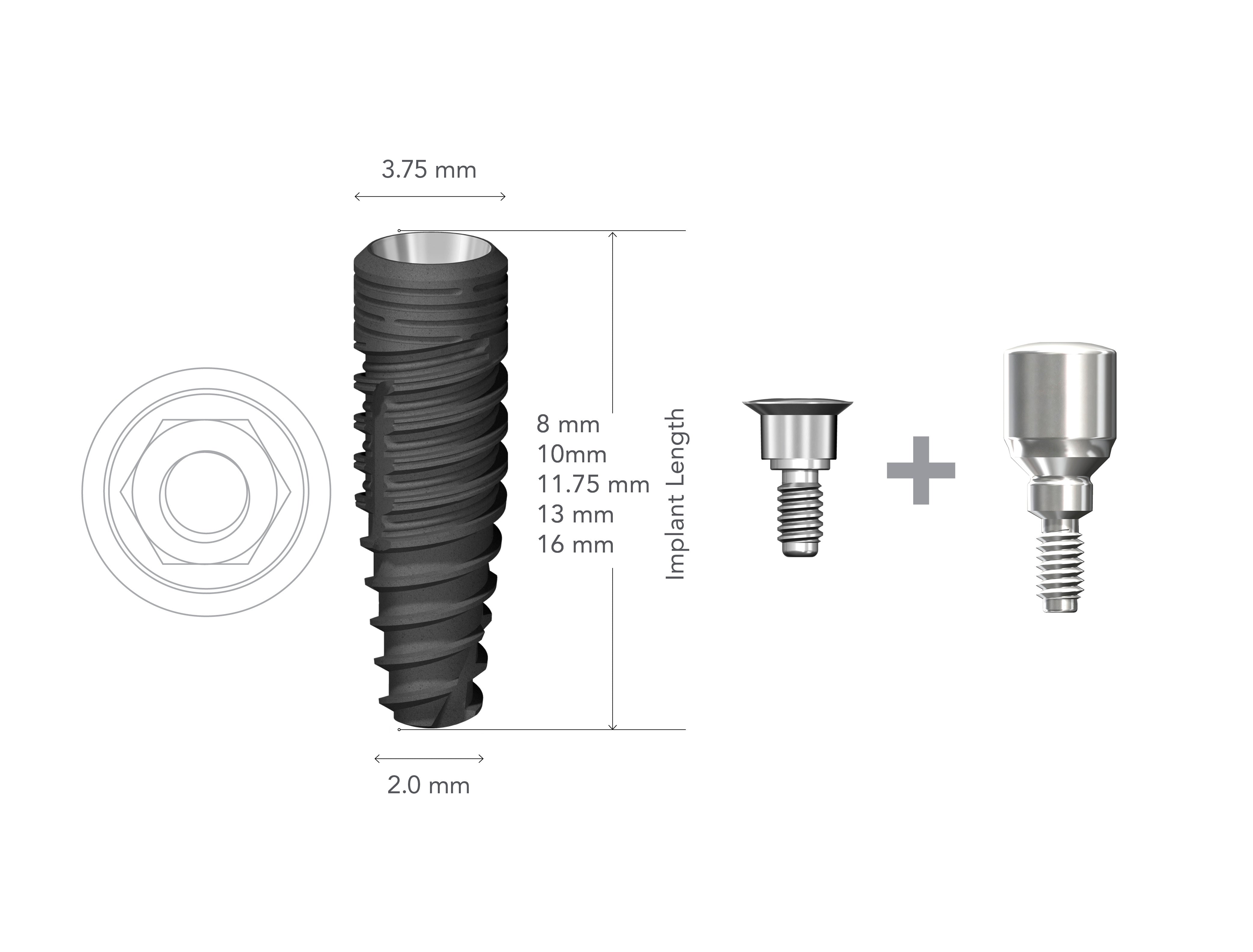 StarVent XP 3.75 x 16mm Internal Hex implant w/ Cover Screw+XP4340 Healing Abutment