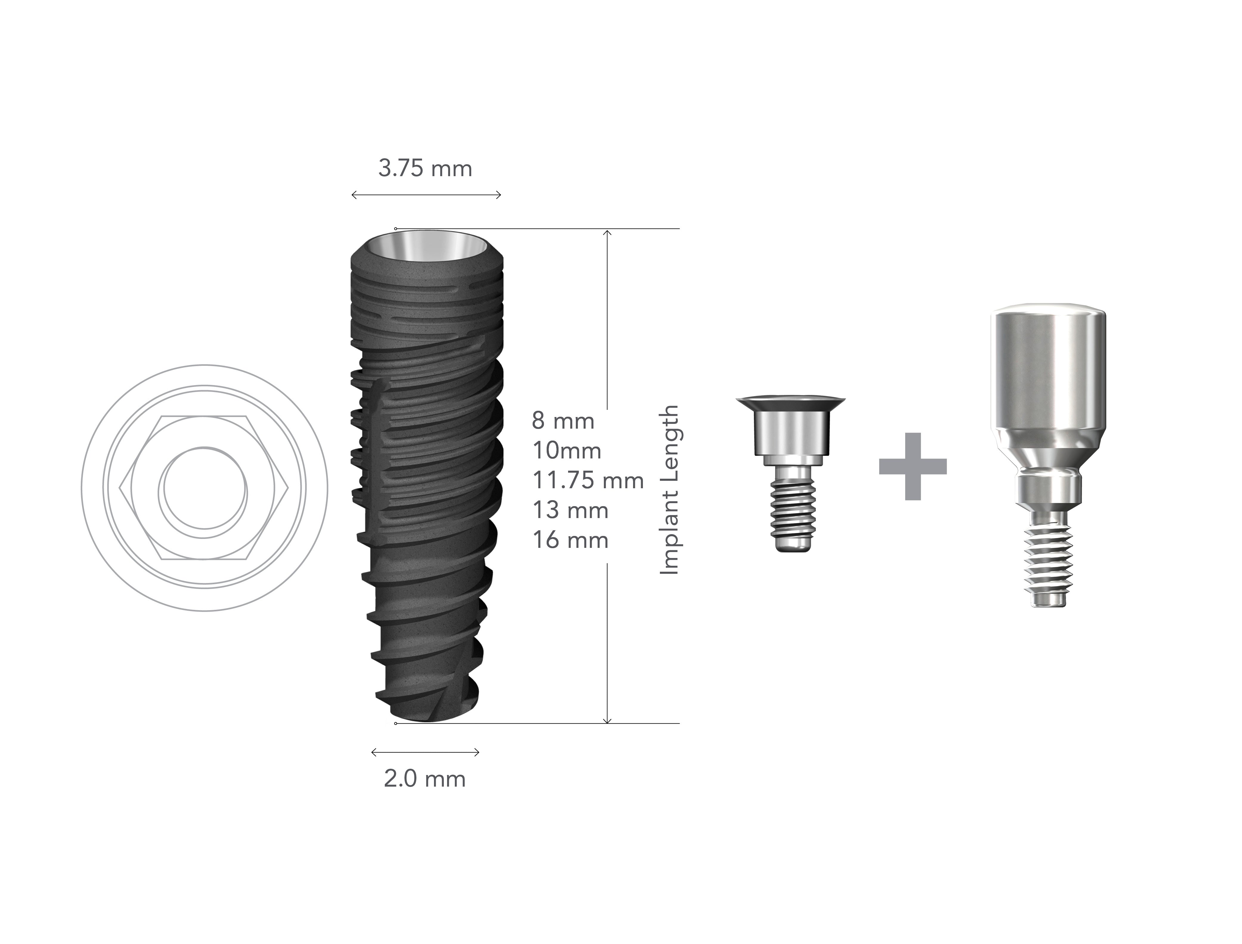 StarVent XP 3.75 x 11.75mm Internal Hex implant w/ Cover Screw+XP4350 Healing Abutment