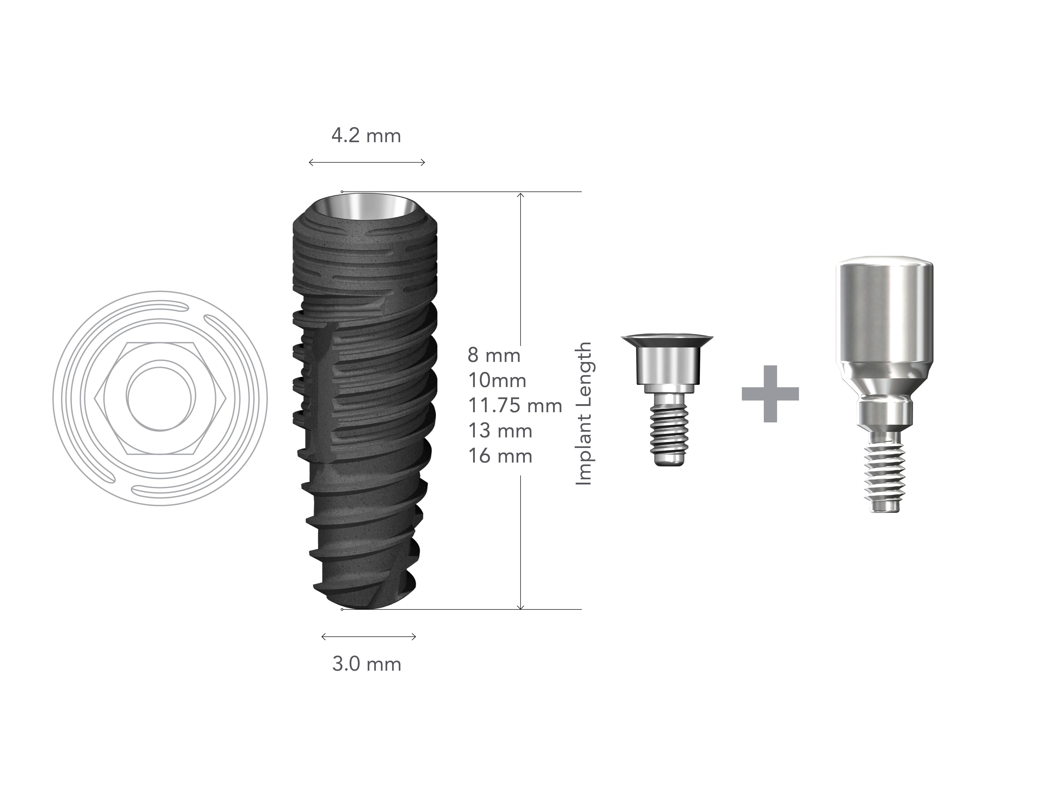 StarVent XP 4.2 x 11mm Internal Hex Implant w/ Cover Screw+XP4350 Healing Abutment