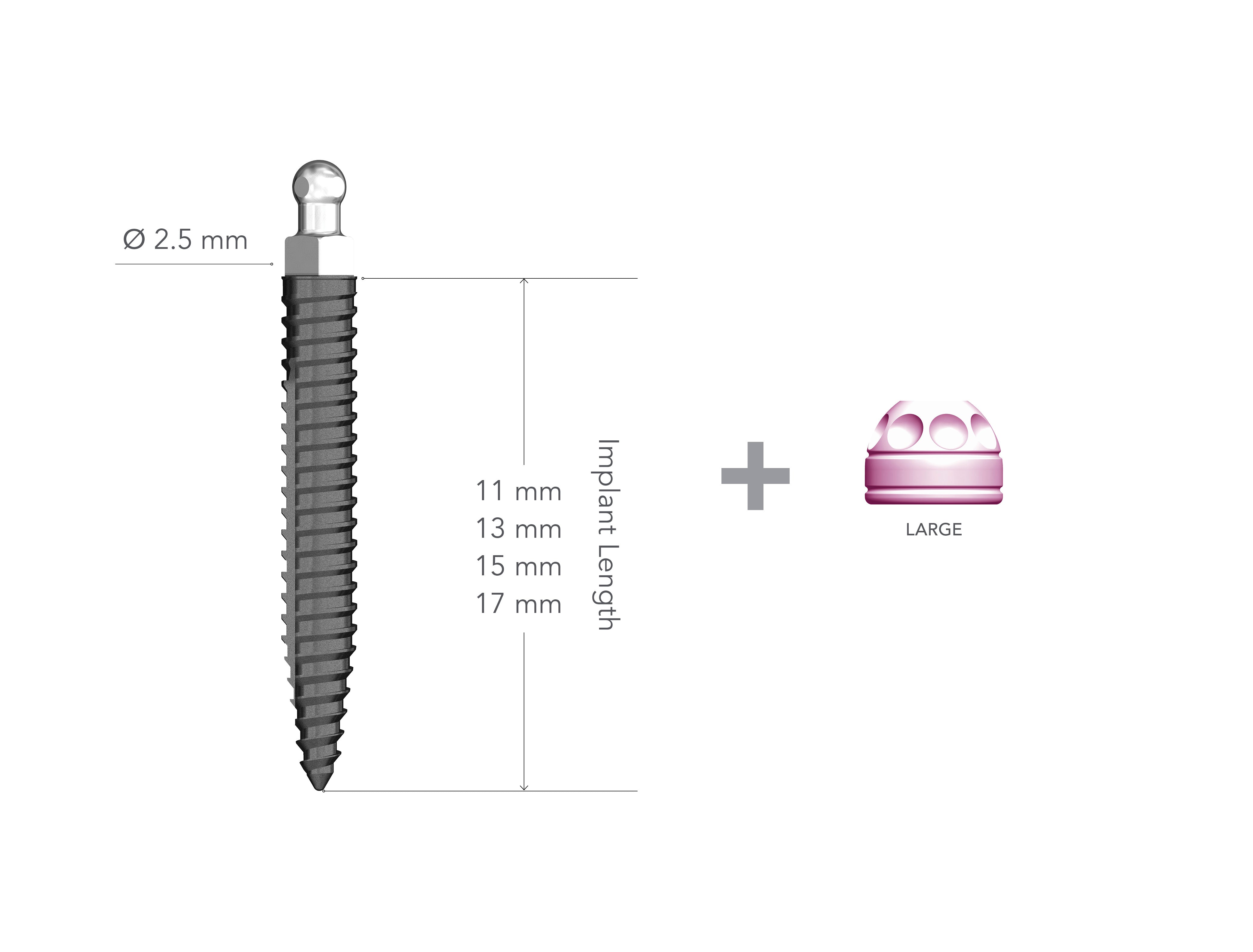 Lew 2.5 x 15mm Non-Collared Implant with MH1
