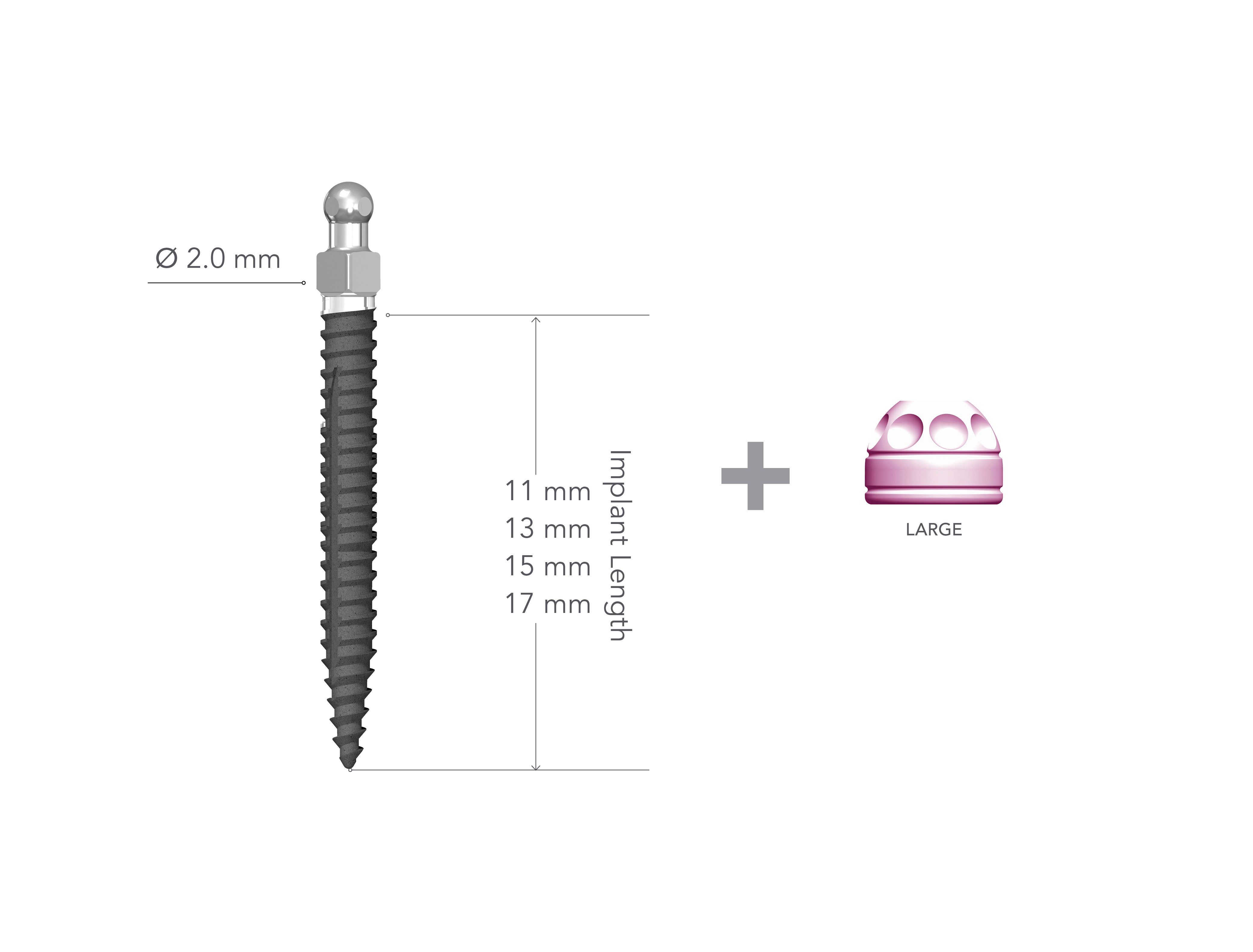 Lew 2.0 x 17mm Non-Collared Implant with MH1